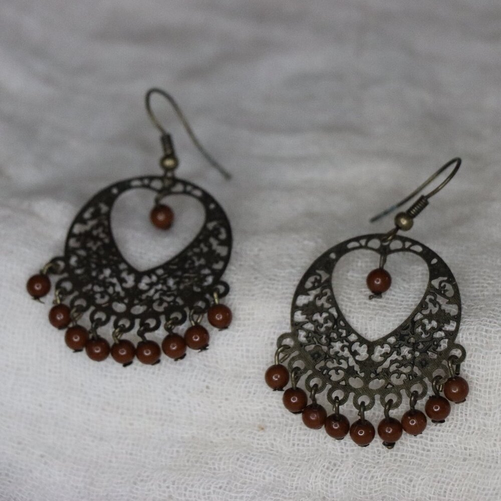 Vintage Boho dangle metal beaded chandelier earrings